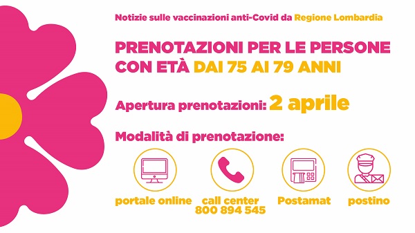 Prenotazioni vaccino anti Covid-19 dai 75 ai 79 anni