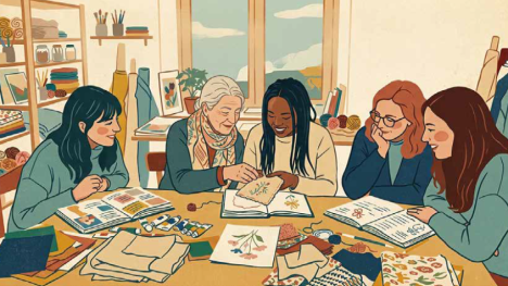 disegno di un gruppo di donne che partecipano ad un laboratorio di arteterapia