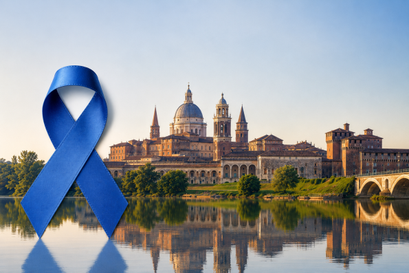 skyline di Mantova con fiocco azzurro