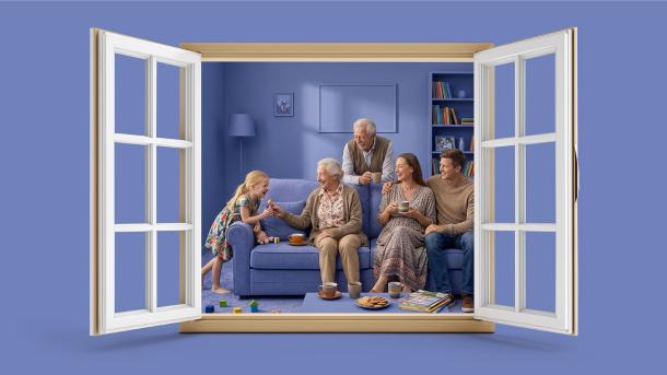 famiglia protetta dentro la finestra